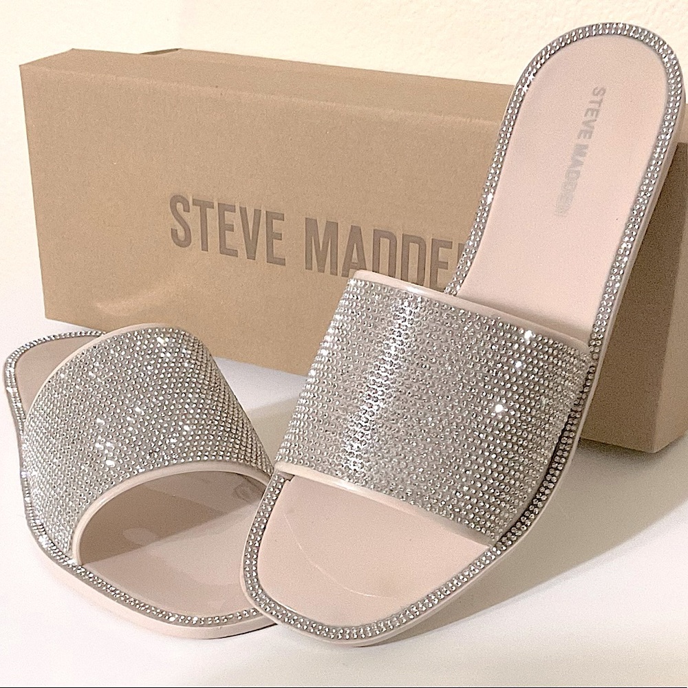 Steve Madden Joyous Slide Rhinestone Sandal Nude 8